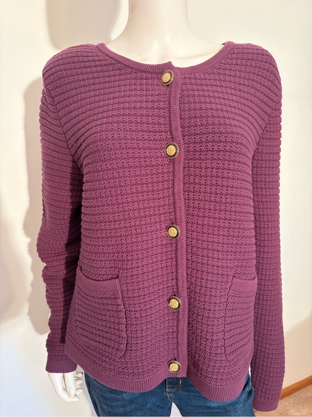 #997 Cabi NWT Plush Knit Button-Front Sweater Cardigan - in Eggplant. Size L